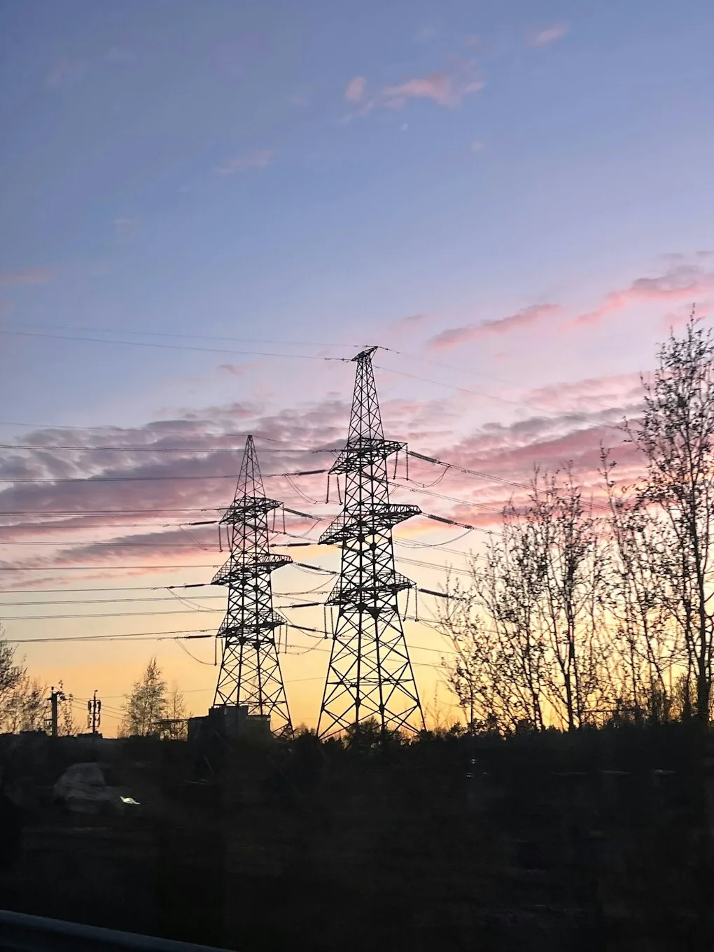 Power lines at sunset
